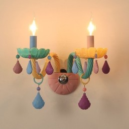 Macaron 2 אור מולטי קריסטל נר רטרו זכוכית מנורת קיר לחדר ילדים לחדר ילדים
