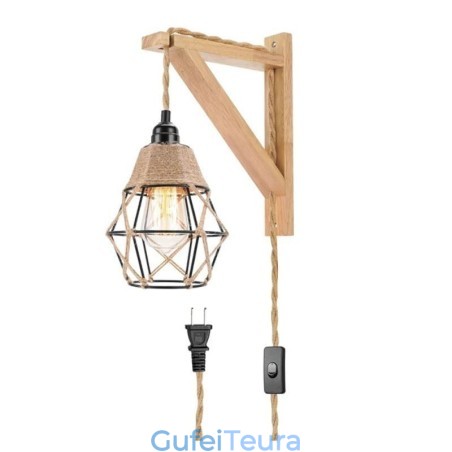 קנבוס חבל ברזל אמנות קיר אור אמריקאי פסטורלי רטרו פמוט קיר עם תקע