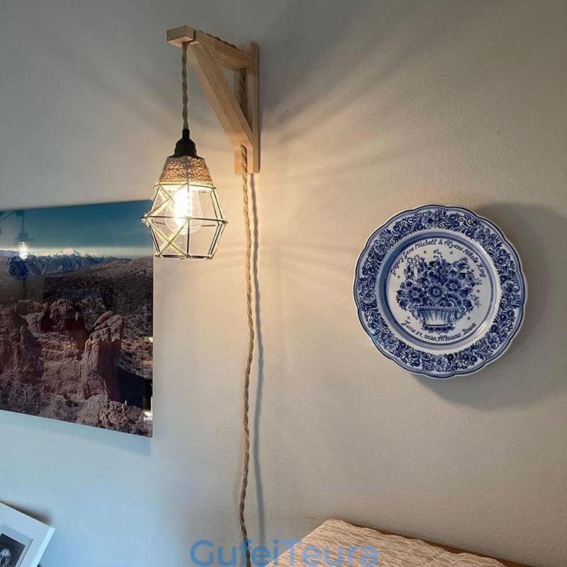 קנבוס חבל ברזל אמנות קיר אור אמריקאי פסטורלי רטרו פמוט קיר עם תקע