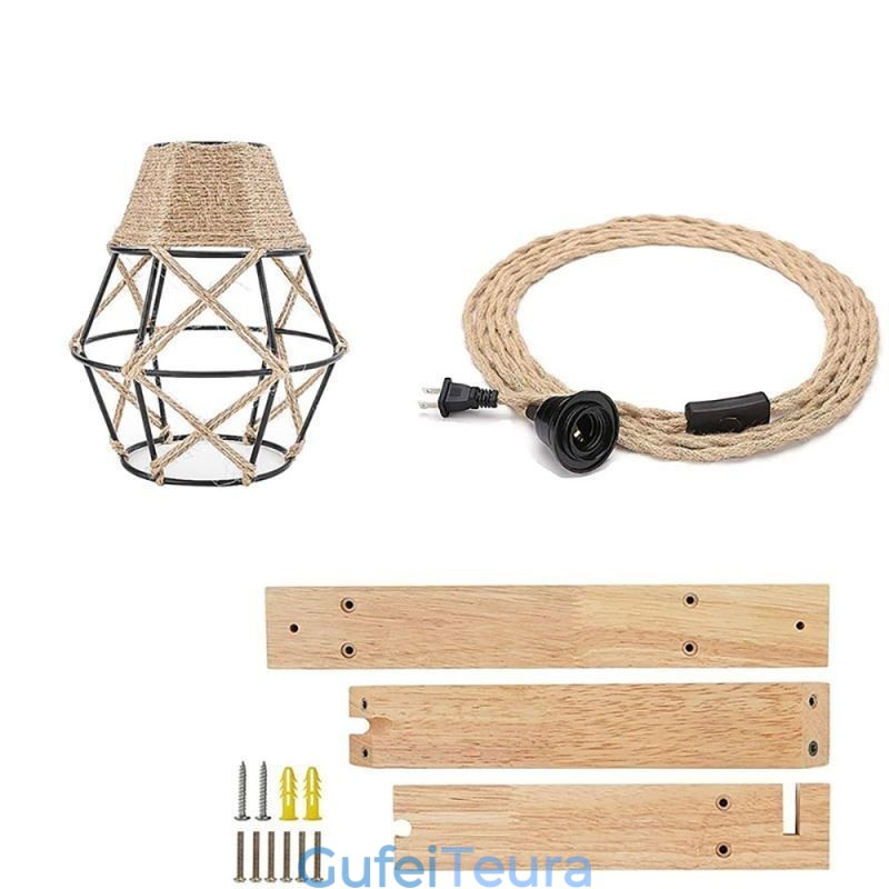 קנבוס חבל ברזל אמנות קיר אור אמריקאי פסטורלי רטרו פמוט קיר עם תקע