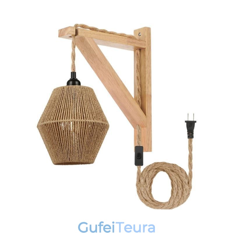 פמוט קיר חבל נייר אמריקאי פסטורלי אור קיר רטרו עם תקע