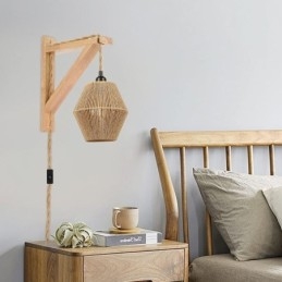 פמוט קיר חבל נייר אמריקאי פסטורלי אור קיר רטרו עם תקע