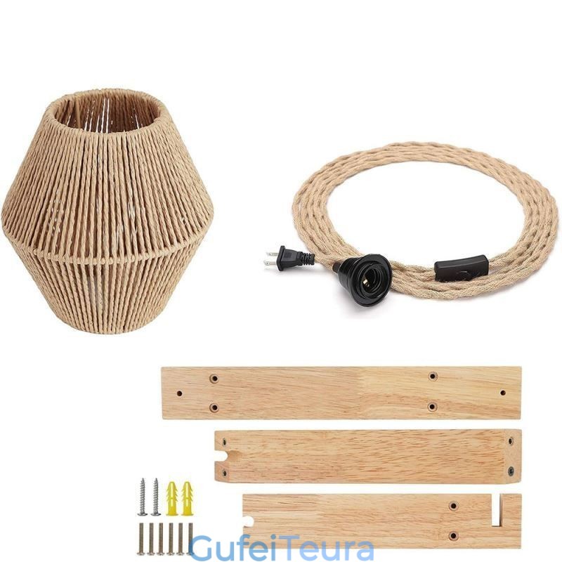 פמוט קיר חבל נייר אמריקאי פסטורלי אור קיר רטרו עם תקע