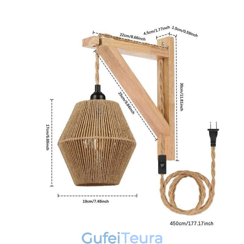 פמוט קיר חבל נייר אמריקאי פסטורלי אור קיר רטרו עם תקע