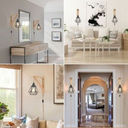 פמוט קיר אמריקאי רטרו 2.5 מ' חוט תליית חבל קנבוס אהיל צבוע ברזל שחור