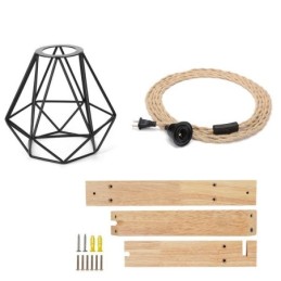 פמוט קיר אמריקאי רטרו 2.5 מ' חוט תליית חבל קנבוס אהיל צבוע ברזל שחור