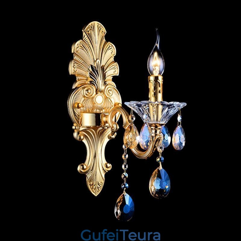 מנורת קיר אירופאית פמוט קיר מפואר קריסטל טיפת קישוט מנורת תאורת ליד המיטה