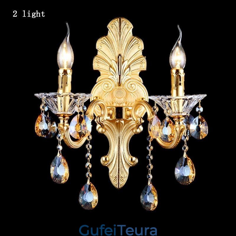 מנורת קיר אירופאית פמוט קיר מפואר קריסטל טיפת קישוט מנורת תאורת ליד המיטה
