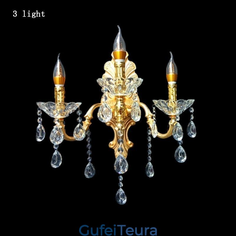 מנורת קיר אירופאית פמוט קיר מפואר קריסטל טיפת קישוט מנורת תאורת ליד המיטה