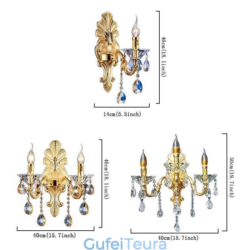 מנורת קיר אירופאית פמוט קיר מפואר קריסטל טיפת קישוט מנורת תאורת ליד המיטה