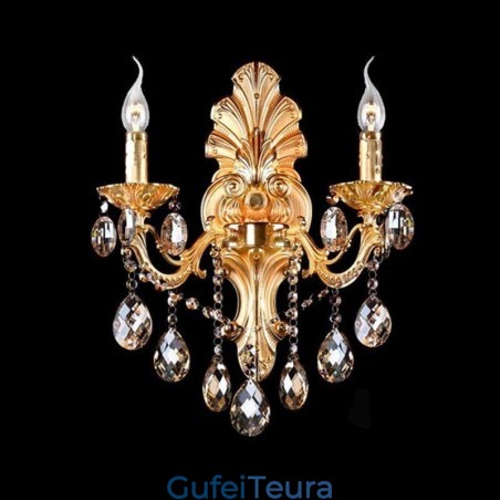 מנורת קיר אירופאית פמוט קיר זהב כותרת טיפות קריסטל מעודן תאורת ליד המיטה