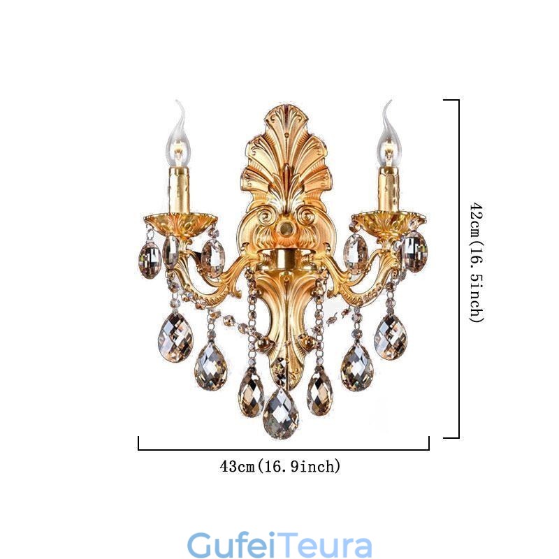 מנורת קיר אירופאית פמוט קיר זהב כותרת טיפות קריסטל מעודן תאורת ליד המיטה