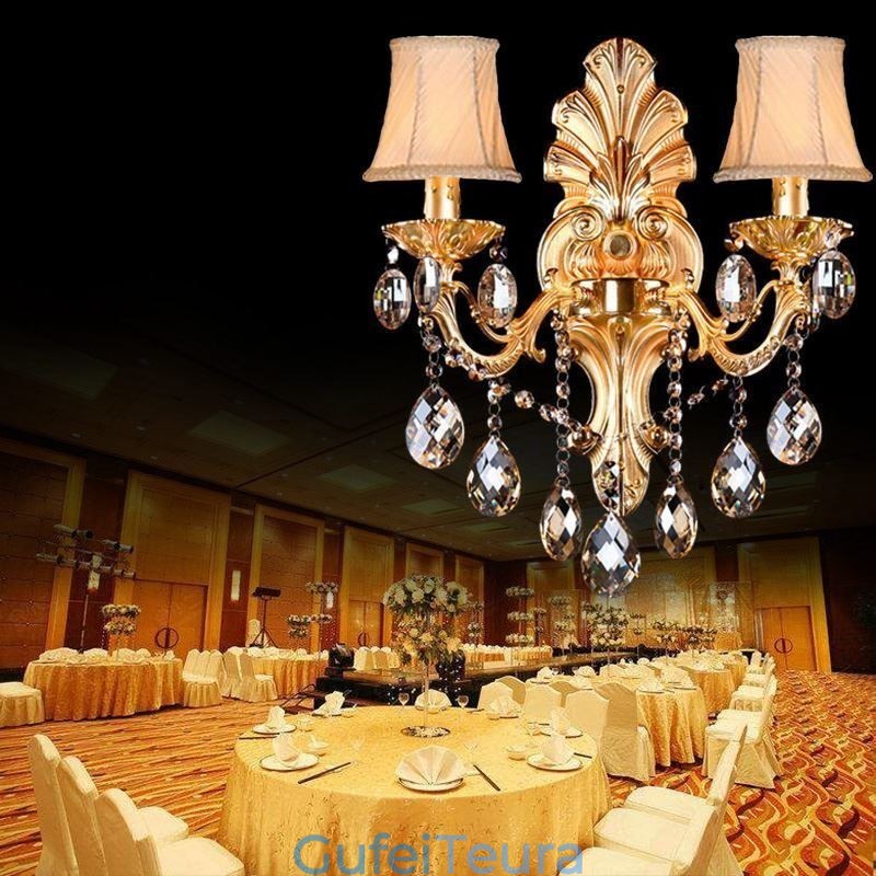 מנורת קיר אירופאית פמוט קיר זהב כותרת טיפות קריסטל מעודן תאורת ליד המיטה