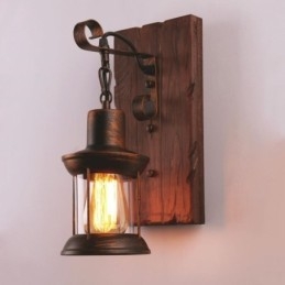 אמריקן וינטג' אור תעשייתי LOFT קיר פמוט עץ מלא זכוכית מנורה אור