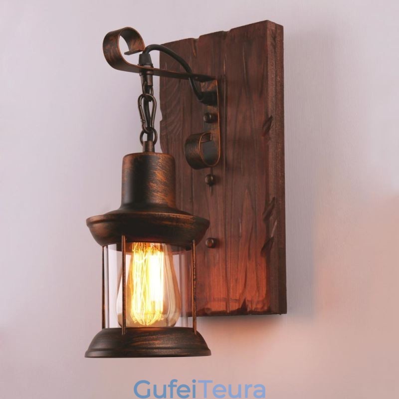 אמריקן וינטג' אור תעשייתי LOFT קיר פמוט עץ מלא זכוכית מנורה אור