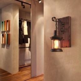 אמריקן וינטג' אור תעשייתי LOFT קיר פמוט עץ מלא זכוכית מנורה אור