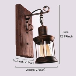 אמריקן וינטג' אור תעשייתי LOFT קיר פמוט עץ מלא זכוכית מנורה אור