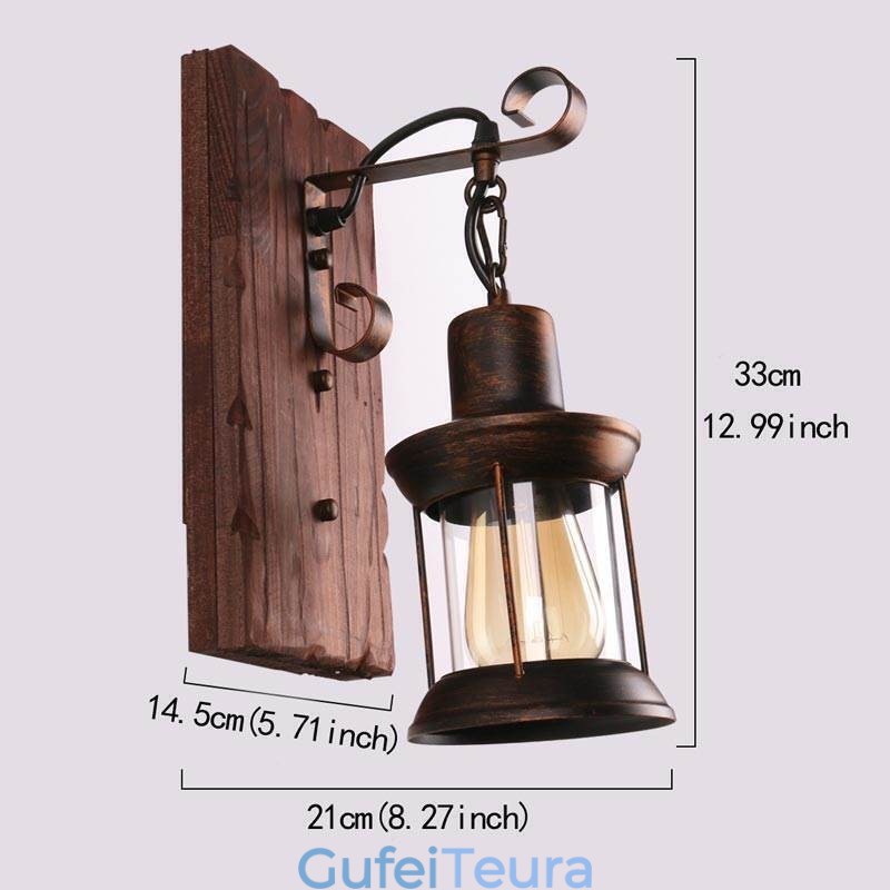 אמריקן וינטג' אור תעשייתי LOFT קיר פמוט עץ מלא זכוכית מנורה אור