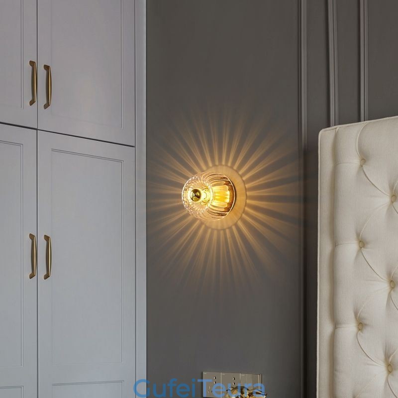 תאורת קיר מודרנית עם גוון זכוכית שקופה מוברש תאורת פמוט קיר