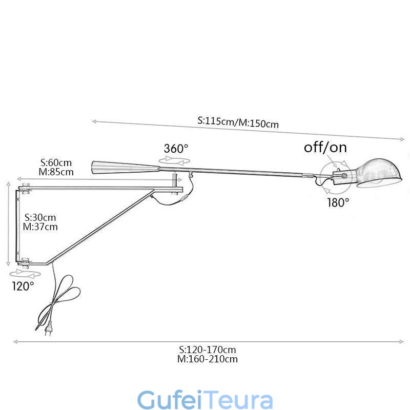 זרוע נדנדה יחיד מנורת פמוט קריאה ליד המיטה