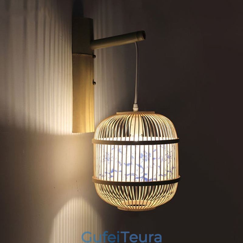 עיצוב כלוב אור קיר יצירתי במבוק תליית קיר פמוט ליד המיטה אור דקורטיבי