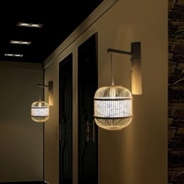 עיצוב כלוב אור קיר יצירתי במבוק תליית קיר פמוט ליד המיטה אור דקורטיבי