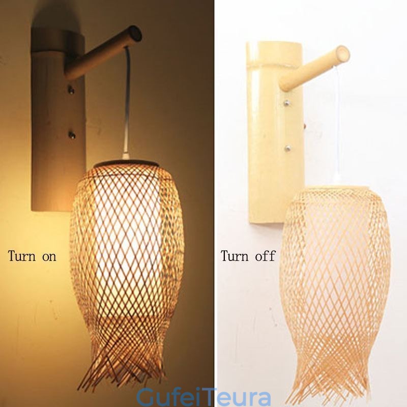 למטה קיר מבמבוק אור כפרי עגול קיר פמוט ליד המיטה בית תה אור יצירתי