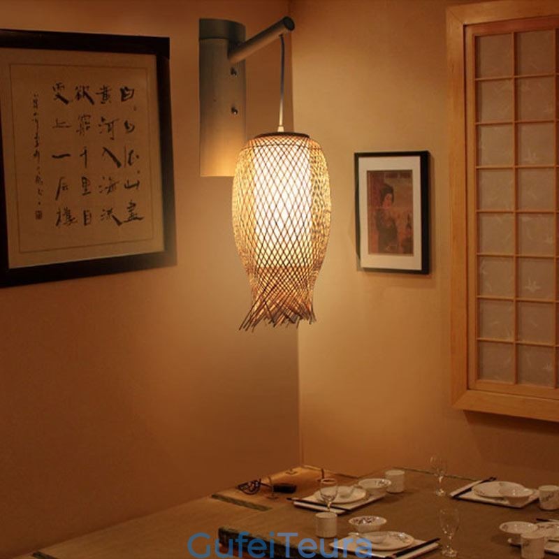 למטה קיר מבמבוק אור כפרי עגול קיר פמוט ליד המיטה בית תה אור יצירתי