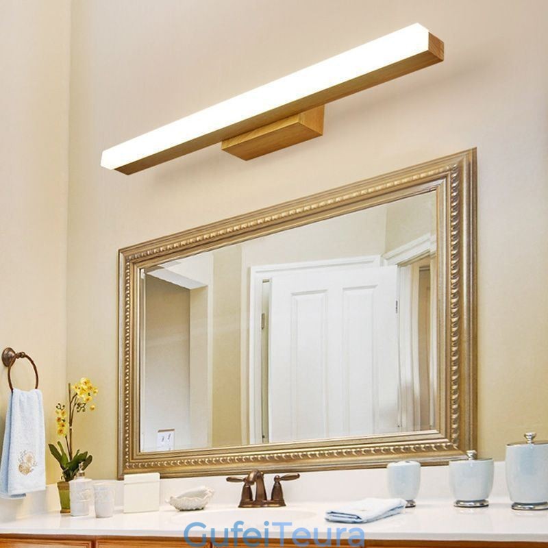 מראה אור עץ מלא קיר מנורת קיר פמוט מודרני