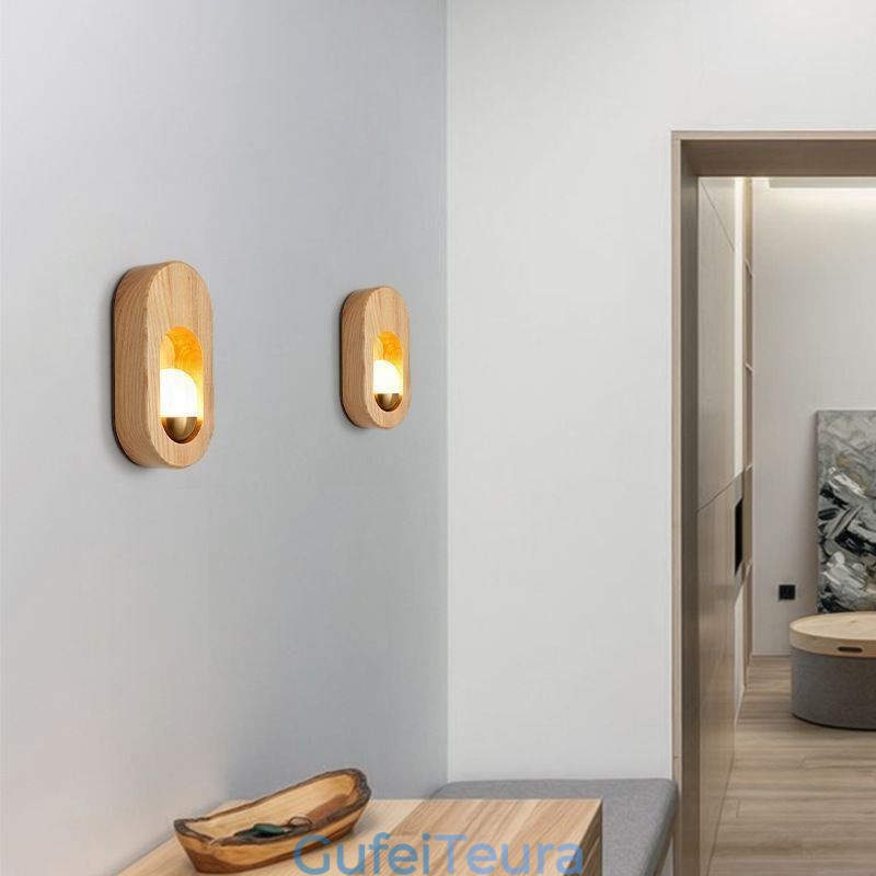 דקורציה יפנית קיר עץ מנורת קיר מעבר כניסה