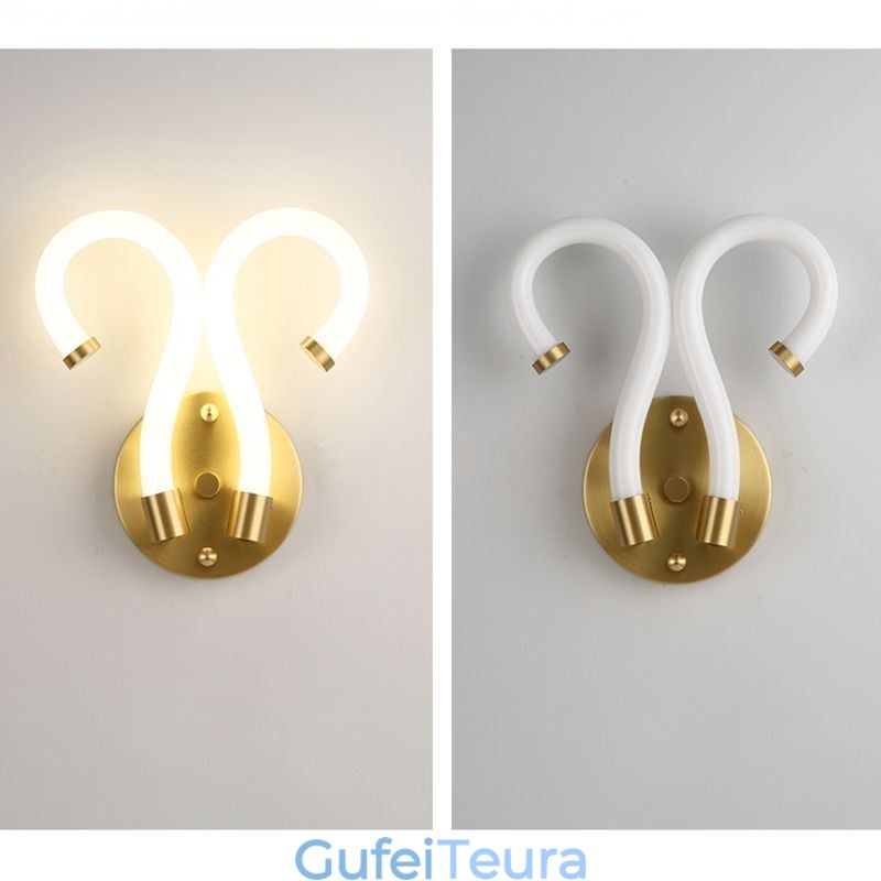 אור קיר מודרני יצירתיות פמוט קיר מנורת נחושת צופר כבשים 2 אורות