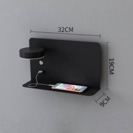 מנורת קיר מנורת פמוט מסתובבת עם יציאת טעינת USB