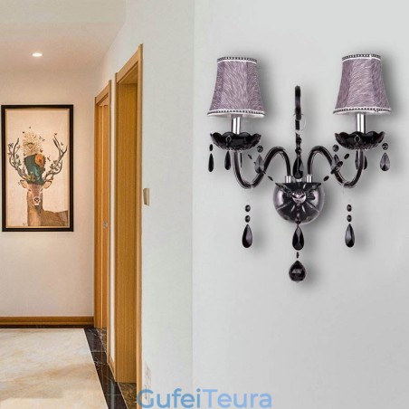 פמוט קריסטל בסגנון אירופאי שחור שני אור נרות קיר