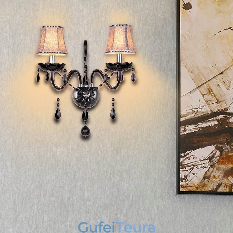 פמוט קריסטל בסגנון אירופאי שחור שני אור נרות קיר