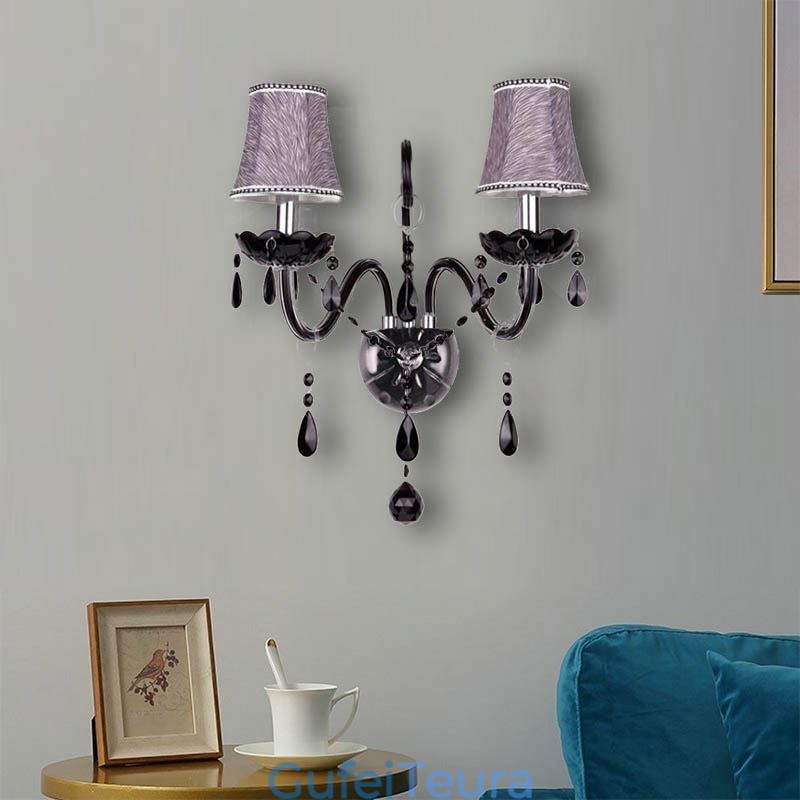 פמוט קריסטל בסגנון אירופאי שחור שני אור נרות קיר