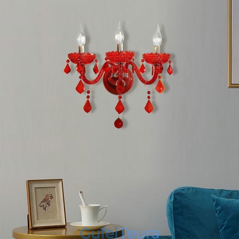אור קיר פמוט קריסטל אירופאי אור צבע אדום