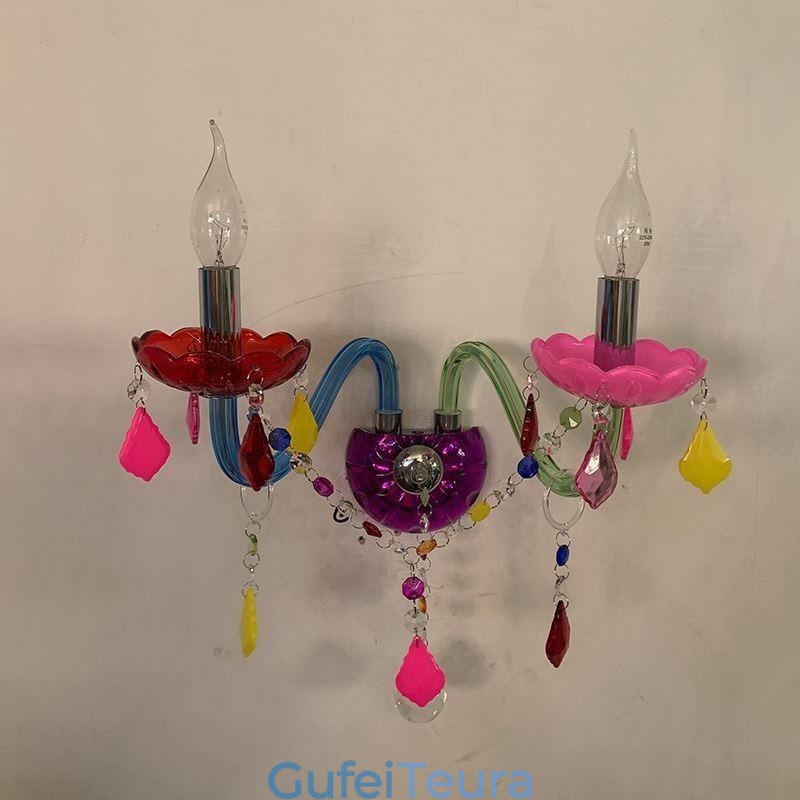 פמוט קריסטל צבעוני אירופאי שני אור קירות מעבר