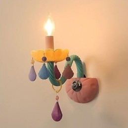 פמוט קריסטל אירופאי מקרון פנס קיר צבעוני