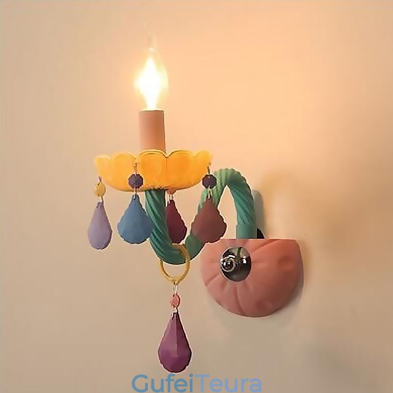 פמוט קריסטל אירופאי מקרון פנס קיר צבעוני