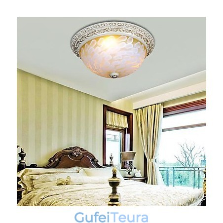 White Flush Mount Light דפוס זכוכית שרף זהב גילוף אירופאי קלאסי
