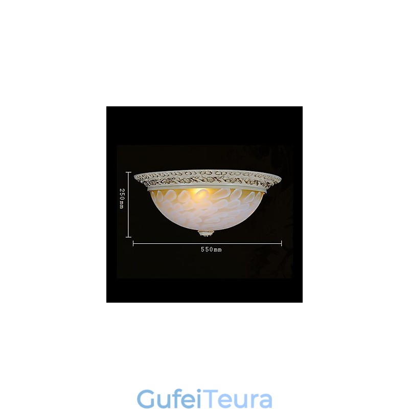 White Flush Mount Light דפוס זכוכית שרף זהב גילוף אירופאי קלאסי