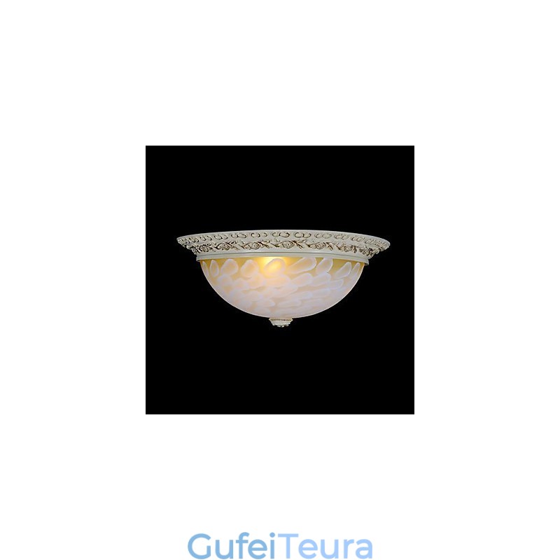 White Flush Mount Light דפוס זכוכית שרף זהב גילוף אירופאי קלאסי