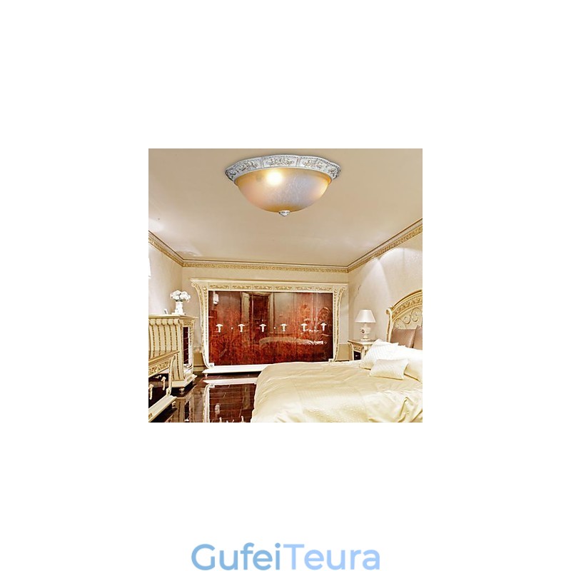 White Flush Mount בהיר צהוב לבן זכוכית שרף דפוס גילוף אירופאי קלאסי