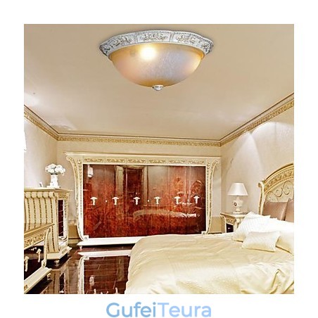 White Flush Mount בהיר צהוב לבן זכוכית שרף דפוס גילוף אירופאי קלאסי White Flush Mount בהיר צהוב לבן זכוכית שרף דפוס גילוף אירופאי קלאסי