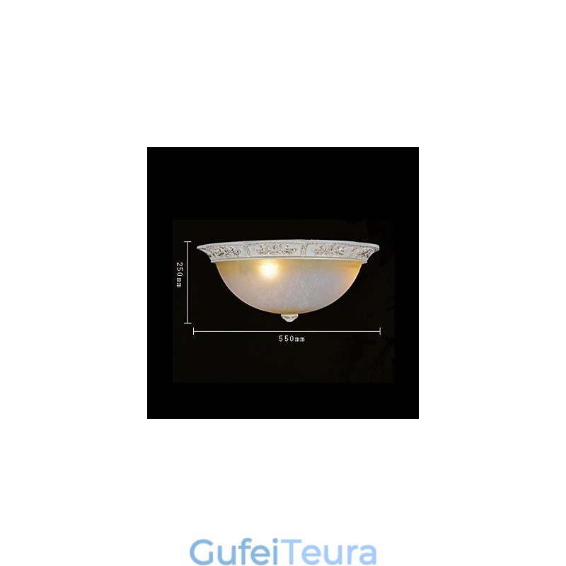 White Flush Mount בהיר צהוב לבן זכוכית שרף דפוס גילוף אירופאי קלאסי