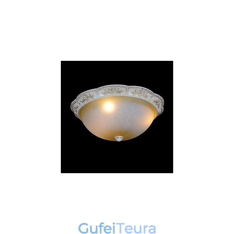 White Flush Mount בהיר צהוב לבן זכוכית שרף דפוס גילוף אירופאי קלאסי