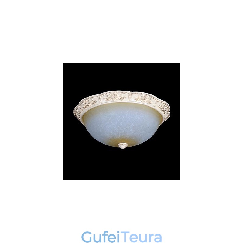 White Flush Mount בהיר צהוב לבן זכוכית שרף דפוס גילוף אירופאי קלאסי