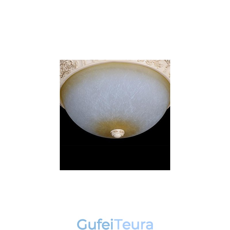 White Flush Mount בהיר צהוב לבן זכוכית שרף דפוס גילוף אירופאי קלאסי