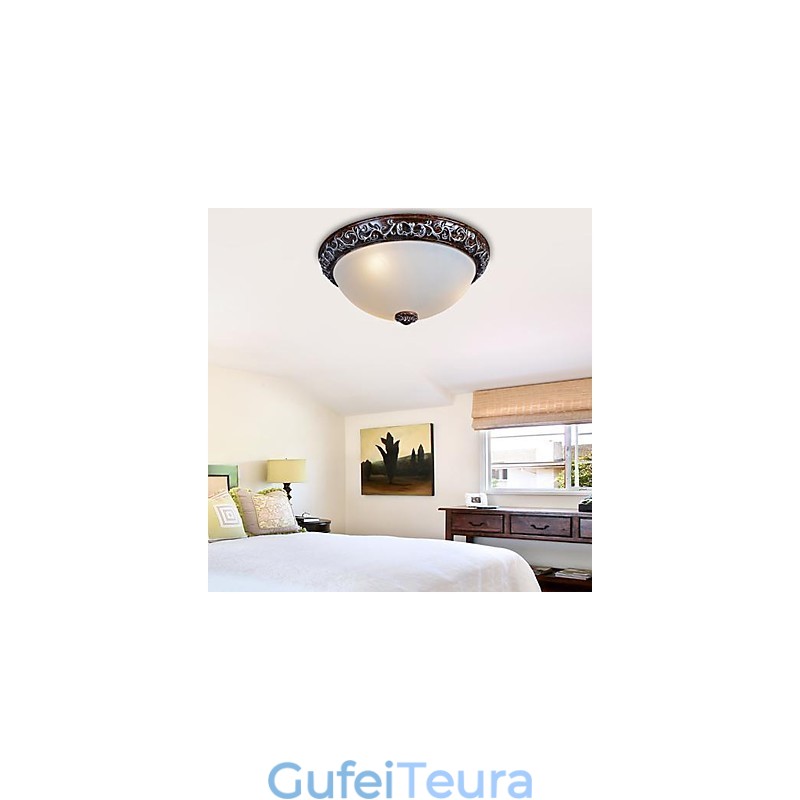 Flush Mount Light זכוכית שרף כסף גילוף אירופאי קלאסי