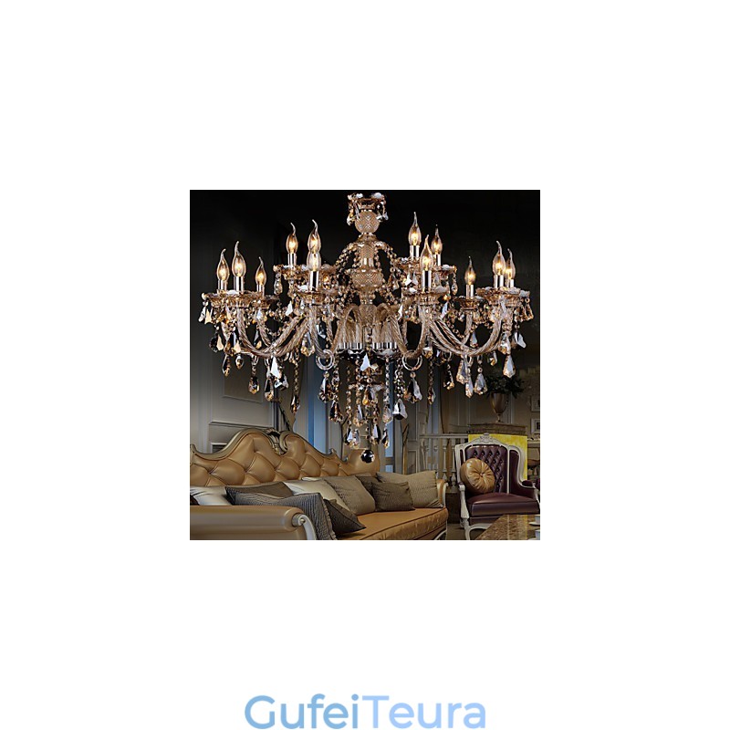 נברשת קריסטל קוניאק צבע יוקרה מודרני 2 שכבות מגורים 15 אורות